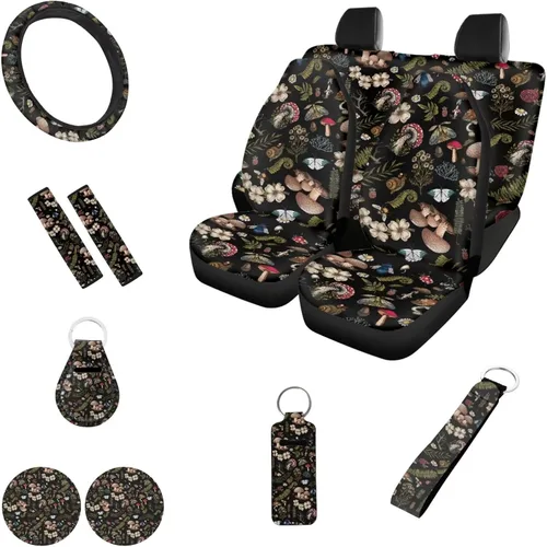 Miniatura 27 de Accesorios estéticos para automóvil, juego completo de fundas de asiento de automóvil con flores bohemias para mujeres, damas, juego de decoración