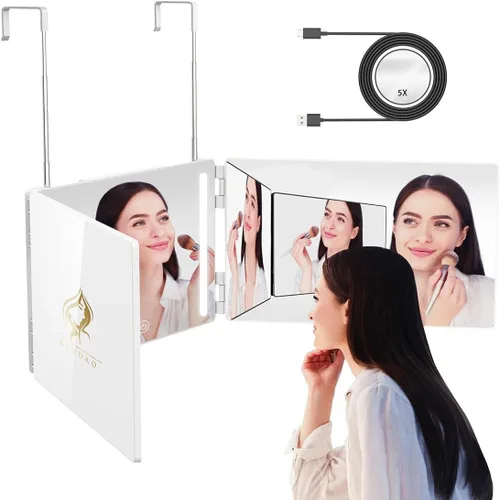 Miniatura 9 de Espejo de Tres Vías para Trenzar Cabello con Luz LED Espejo Tríptico 360 para Mujeres para Trenzar Cortes de Cabello para Hombres Autocorte Afeitado