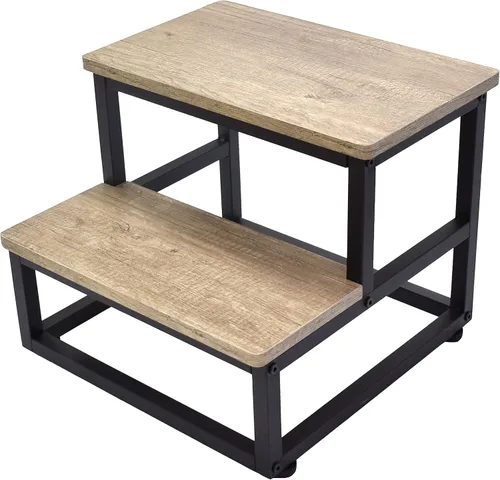 SZLHANJZ Taburete de madera y metal para adultos y niños, taburete de noche para cama alta con esquinas redondas, taburete de 2 escalones para Beige