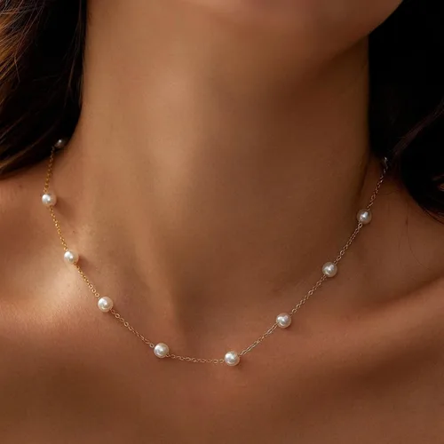 Miniatura 5 de HANLI Collar de perlas de oro chapado en oro de 14 quilates, delicado collar de perlas de agua dulce, collar de perlas simples para el día a día