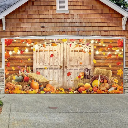 Miniatura 7 de Preboun Cartel de otoño para puerta de garaje de 6 x 13 pies, telón de fondo de Acción de Gracias, cubierta de puerta colgante de otoño, decoración