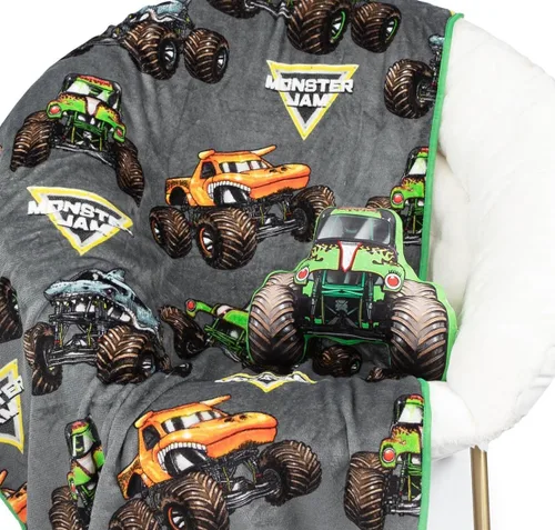 Jay Franco Juego de ropa de cama Monster Jam Grave Digger Nogginz - Manta ligera de viaje de 40 x 50 pulgadas y funda de almohada - Juego de ropa de