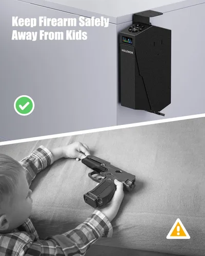 Miniatura 7 de HOLEWOR - Caja de seguridad para armas, pistola biométrica con acceso rápido por huella digital, caja fuerte para armas de fuego con montaje único