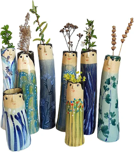 Miniatura 4 de Jarrones de resina bohemios para la familia, 8 piezas de jarrones de resina bohemios para decoración del hogar, florero de cara de personaje