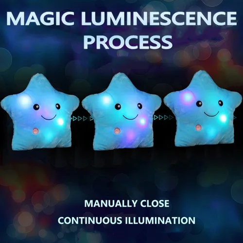 Miniatura 3 de Almohada de felpa con forma de estrella brillante con luz LED, cojines de luz nocturna creativos, juguetes de peluche para regalos para niños, Azul