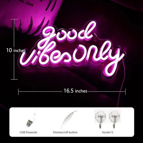 Miniatura 3 de Good Vibes Only - Letreros de neón para decoración de pared, luces de neón, adecuados para sala de estar, cerveza, bar, sala de juegos, hotel, Rosa