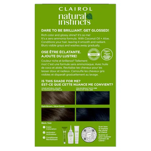 Miniatura 2 de Clairol Natural Instincts - Tinte semipermanente para el cabello, color negro azul 2BB, paquete de 1 unidad 2BB Azul Negro
