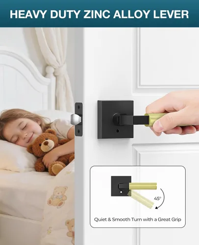 Miniatura 4 de Manija de puerta negra y dorada, cerraduras de puerta negras y doradas para dormitorio o baño, manijas de puerta resistentes para interiores