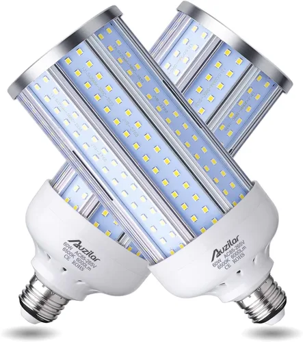 Paquete de 2 bombillas LED de maíz (equivalente a 500 W) de 60 W, 6000 lúmenes, 6500 K, gran área, luz blanca fría, E26/E27, base mediana para