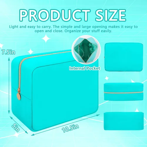 Miniatura 2 de Iqimott Bolsa Grande de Maquillaje de Nylon para Viaje, Bolsa de Cosméticos Preppy Grande Organizadora de Maquillaje de Nylon Bolsa de Artículos