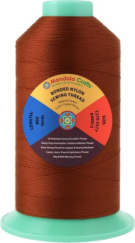 Miniatura 226 de Mandala Crafts - Hilo de nailon para coser cuero, tapicería, mezclilla y para trenzar el pelo; resistente, 1500 yardas, tamaño 69 T70 Marrón
