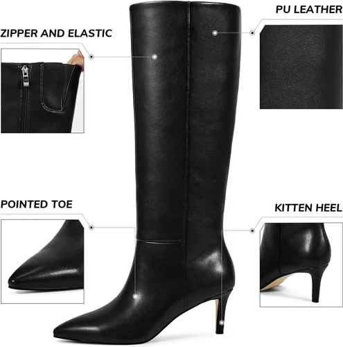Miniatura 8 de wetkiss Botas altas hasta la rodilla para mujer, con tacón de gatito y diseño de punta puntiaguda, clásicas y sexys