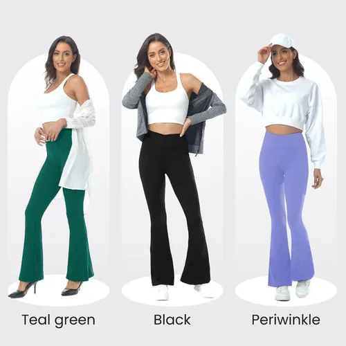 Miniatura 43 de ZOOSIXX Pantalones de yoga acampanados para mujer, leggings cruzados suaves con corte de bota