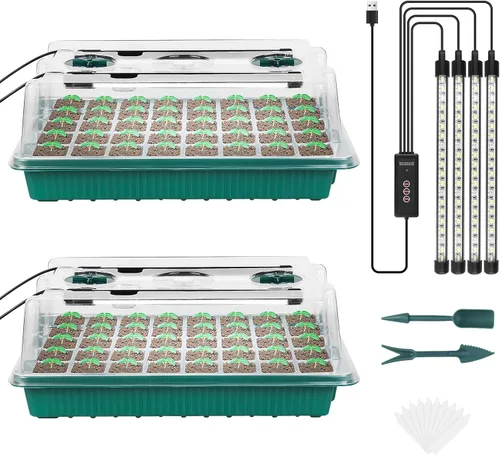 Sondiko Bandeja de inicio de semillas con luz de crecimiento, kit de iniciación de semillas de 80 celdas con cúpula de humedad, bandejas de inicio