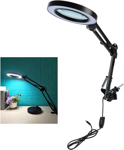 Miniatura 3 de Lámpara de aumento LED con abrazadera, 2.200 lupa regulable súper brillante con luz y soporte, lámpara de lupa de brazo giratorio ajustable