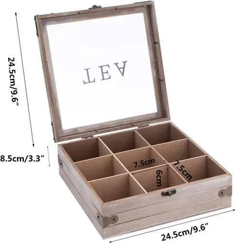 Miniatura 7 de Organizador de caja de té, almacenamiento rústico para bolsitas de té, soporte para bolsas de té para paquetes de cápsulas de azúcar y más, elegante