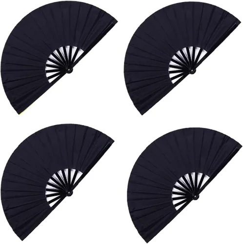 Gionforsy 4 piezas de ventilador de tela de ventilador plegable grande chino Tai Chi ventilador de mano plegable decorativo para fiesta de baile