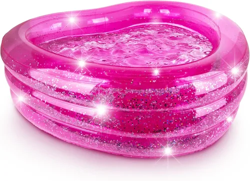 ArtCreativity Piscina inflable brillante para niños con 3 niveles, piscina inflable transparente para niños con purpurina plateada y parte inferior
