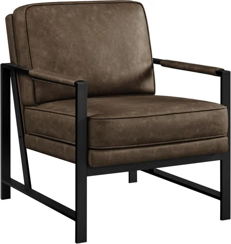 Miniatura 12 de Yaheetech Sillones de piel sintética, silla retro de ocio con acolchado y cojín extrasuave, respaldo inclinado de 105 grados, moderno sillón