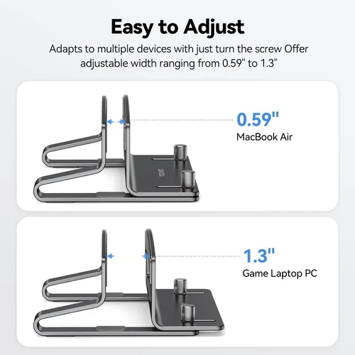Miniatura 5 de TECKNET Soporte vertical para laptop, soporte ajustable de aluminio para laptop (hasta 17.3 pulgadas), soporte vertical que ahorra espacio