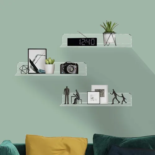Miniatura 5 de Weiai Estantes acrílicos transparentes de 12 pulgadas, estante flotante montado en la pared para almacenamiento en la pared, juego de 2