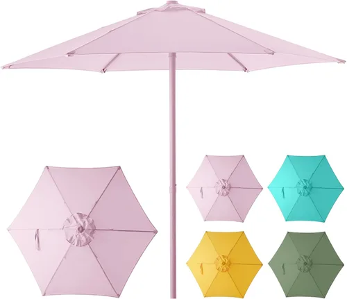 Miniatura 11 de HOMSHADE Sombrilla de patio al aire libre de 9 pies, sombrilla para mesa de mercado, piscina, terraza, protección UV UPF50+ con botón de Rojo