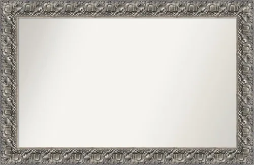 Miniatura 402 de Amanti Art Espejo de baño plateado para sobre fregadero, 26 x 26 pulgadas, espejo cuadrado de níquel pulido, marco de madera tradicional mediano, se