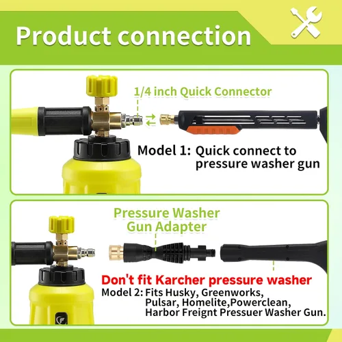Miniatura 2 de Cañón de espuma FIXFANS con adaptador de repuesto para Portland Husky Ryobi Wide Neck Pressure Washer Snow Foam Lance, Heavy Duty Power Washer