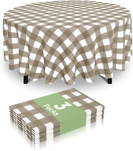 Miniatura 86 de Smiry Paquete de 3 Manteles Desechables de Cuadros Gingham Color Caqui - 54" x 72" Mantel de Plástico de Servicio Pesado, Cubiertas de Mesa