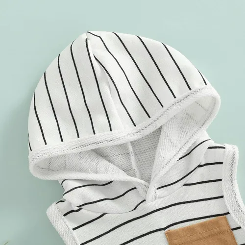 Miniatura 4 de BemeyourBBs Conjunto de ropa de verano para bebé niño con capucha y bolsillo y pantalones cortos de cintura elástica