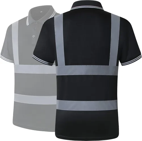 Miniatura 2 de Paquete de 2 polos de seguridad negros con reflejo retro, camisa de manga corta para trabajos de construcción de alta visibilidad, ANSI/ISEA Negro-08