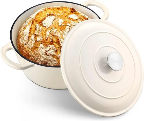 Miniatura 13 de TeamFar 6QT Horno Holandés con Tapa, Olla de Cocina de Hierro Fundido Esmaltada Antiadherente para Guisar, Hornear, Brasear, Apto para Varias Azul