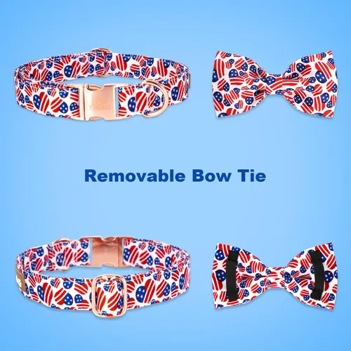 Miniatura 3 de Tunkoo Collar de perro con bandera estadounidense con pajarita con corazón súper lindo, ajustable y elegante collar para mascotas con hebilla