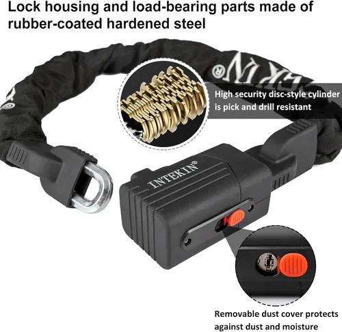 Miniatura 4 de Cerradura de Cadena de Bicicleta de 3 pies/4 pies/5 pies de Alta Resistencia, Cerradura de Cadena de Bicicleta Antirrobo de 8 mm/10 mm de Grosor