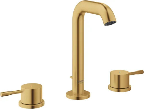GROHE 20297GNA Essence, grifo de baño de tamaño M de 2 manijas de 8 pulgadas, 1.2 GPM, amanecer fresco cepillado (oro cepillado)