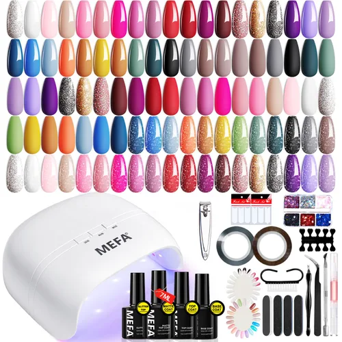 Miniatura 17 de MEFA - Juego de esmalte de uñas de gel azul, 6 colores, azul marino, zafiro, azul, brillantina, tonos oscuros, juego de iniciación, gel brillante