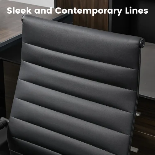 Miniatura 3 de Silla de escritorio de oficina de cuero, sillas de sala de conferencias con ruedas, sillas ejecutivas modernas para invitados con brazos. Negro mate