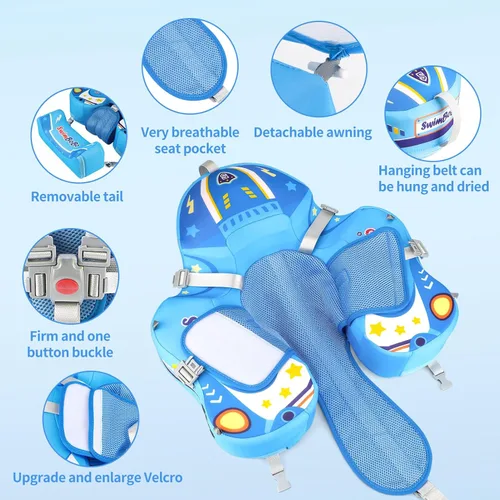 Miniatura 3 de Swimbobo - Flotadores para piscina con toldo no inflable, material de tela suave y agradable a la piel, flotador de natación infantil para niños