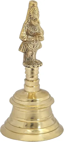 Miniatura 4 de Wonderlist Handicrafts Campana de Pooja de latón con dioses sentados en la parte superior (Hanuman)
