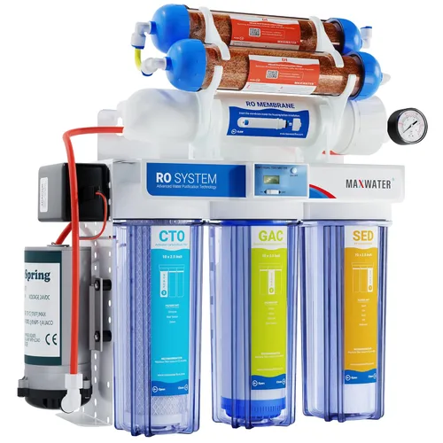 Miniatura 7 de Max Water Sistema de filtración de agua de 6 etapas 50 GPD (galones por día) RODI (desionización por ósmosis inversa) + medidor Dgital TDS + bomba