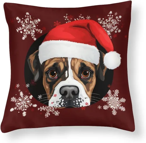 Miniatura 10 de Divertidas fundas de almohada de satén de Navidad con diseño de perro y cocker spaniel con gorro de Papá Noel, copos de nieve, decoración