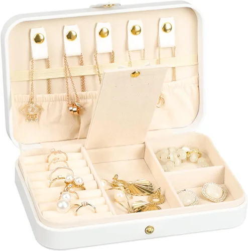 Miniatura 98 de Joyero pequeño, joyero de viaje portátil para mujer, mini organizador de viaje de 2 capas, regalo para mujeres y niñas, negro A
