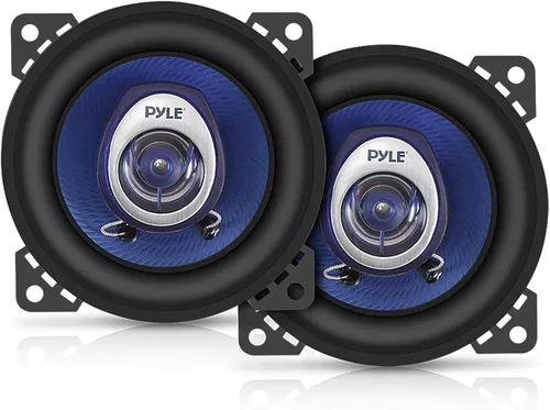 Altavoz de sonido de coche Pyle de 4 pulgadas (par) – Cono de inyección de poliéster azul mejorado de 2 vías 180 vatios pico con borde de goma