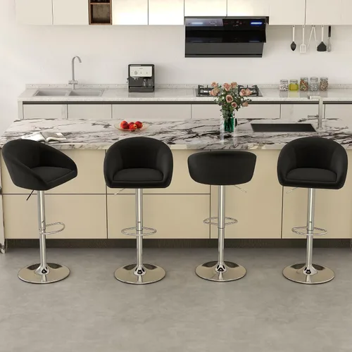 Miniatura 19 de Juego de 2 Taburetes de Bar, Taburetes de Bar Giratorios de Terciopelo Modernos Ajustables en Altura de Mostrador, Silla de Isla con Base de Metal