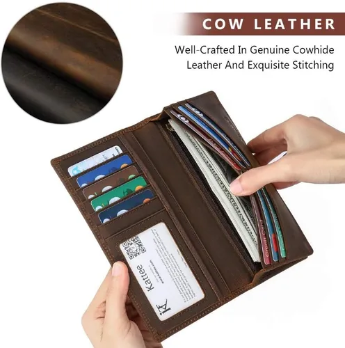 Miniatura 4 de Kattee cartera plegadiza clásica de cuero para hombre