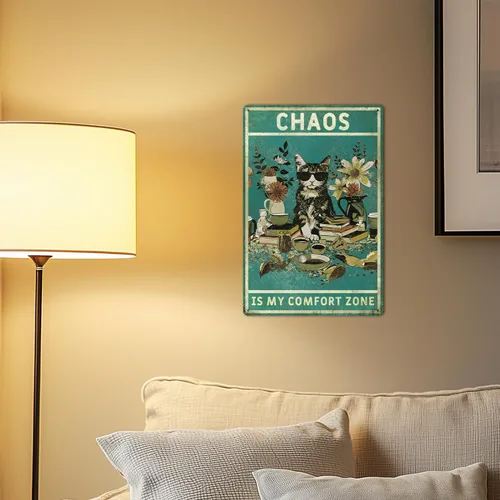 Miniatura 6 de Letreros de metal vintage con diseño de gato verde, 8 x 12 pulgadas, divertido arte para amantes de los gatos, para sala de estar, oficina, tienda