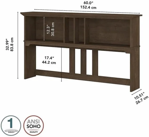 Miniatura 6 de Bush Furniture Salinas Hutch, accesorio de escritorio con estante de almacenamiento para oficina en casa, 60 W, marrón ceniza