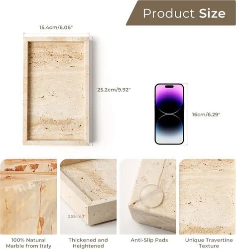 Miniatura 3 de Bandeja de Tocador de Piedra Travertino de Italia para Joyas, Perfume, Maquillaje, Velas, Bandejas Decorativas de Mármol Natural para Baño Tocador