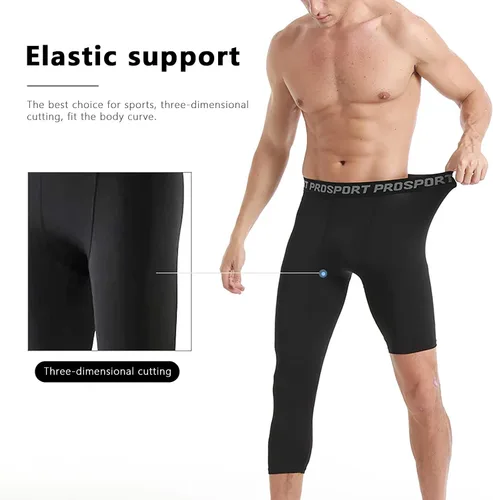 Miniatura 43 de Pantalones de compresión para hombre, mallas de compresión de una pierna para baloncesto, capri 3/4, leggings atléticos, capa base de secado fresco