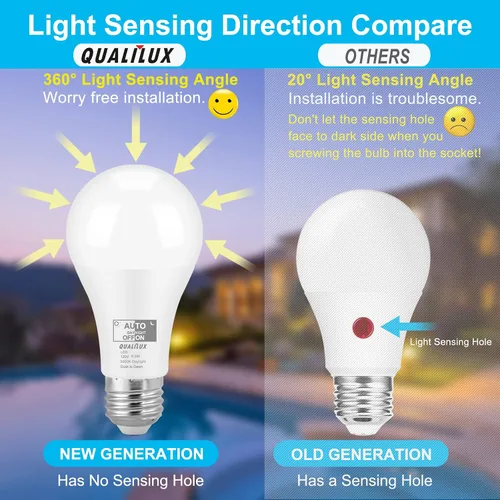 Miniatura 4 de Qualilux Bombillas LED A19 del atardecer al amanecer 850 LM, equivalente a 60 W, luz diurna, 9.5 W de eficiencia energética, A19, base E26, paquete